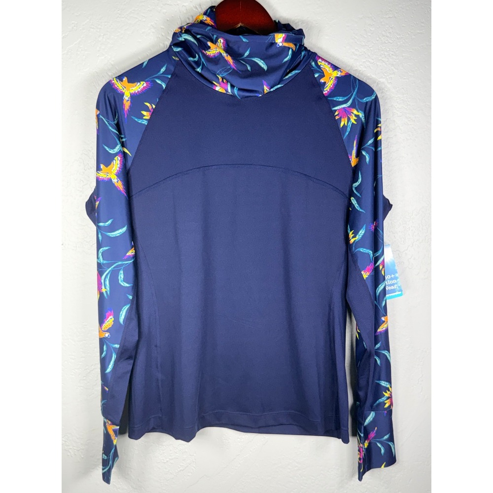 Coolibar Paros Sailing shirt Womens Navy Blue Floral Bird UPF
50+ thumb holes
